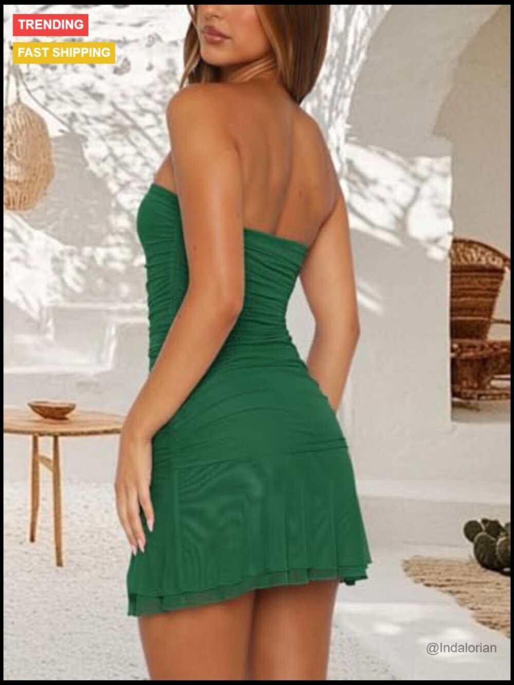 Strapless Tube Mini Dress - Sexy Backless Slit Ruffle Hem for Party Nights - Picture 3 of 7